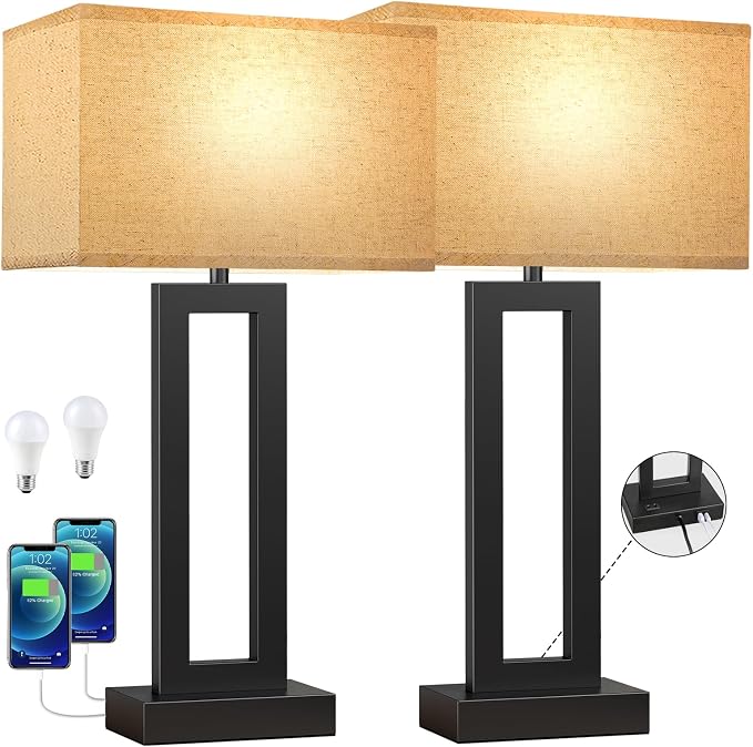 Seealle 26.3in Big Bedroom Table Lamps Set of 2 -Touch Control, 3 Way Dimmable, USB C+A Charging, LED Bulbs, Easy Assembly - Image 6