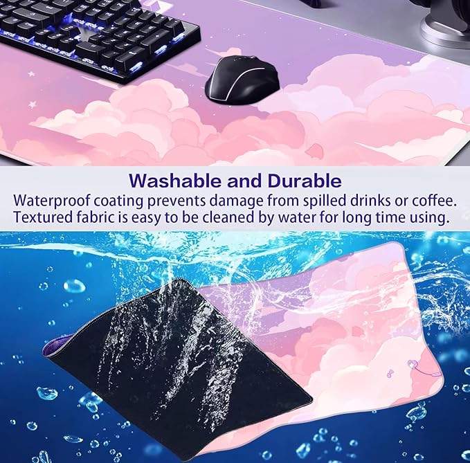 Beautiful Pink Cloud Mouse Pad, Suitable for Girls' Office Decoration Pad | Large Extended Mouse Pad; Full Desk Coverage; Waterproof Coating; Stable Anti-Slide Base For Gaming, Office, Study Daily Use - Image 6