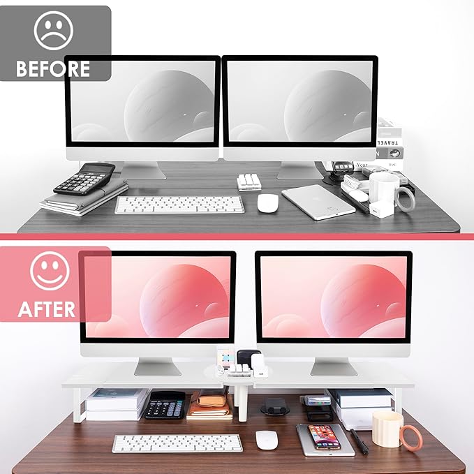 Across-Star Dual-Monitor Stand for Desk - Large Adjustable Length and Angle Riser for 2 Monitors, Double Computer Desktop Organizer, Shelf for TV, Laptop, Printer - Image 7