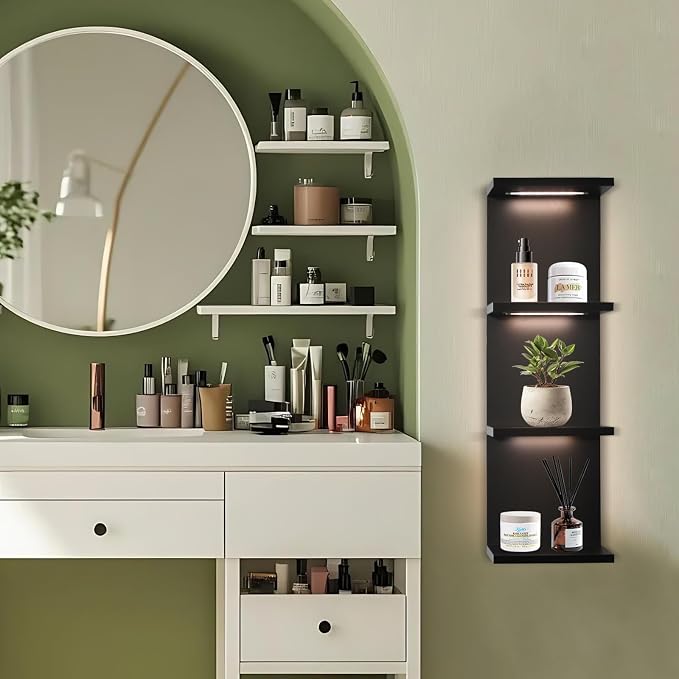 VIWODS 4-Tier Wall Shelf Unit with Light, Black - Image 3