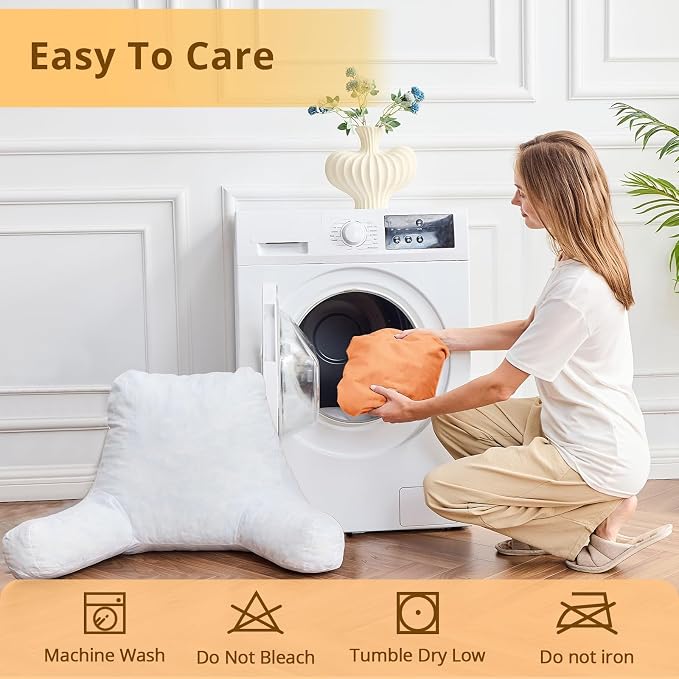 Sasttie Reading Pillow for Bed, Back Pillow for Sitting Up, Orange - Image 8