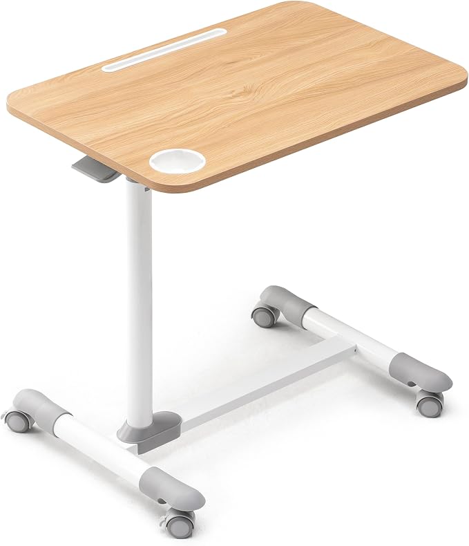 ETHU Overbed Table with Wheels, Height Adjustable 27.1-34.2", Oak by ETHU
