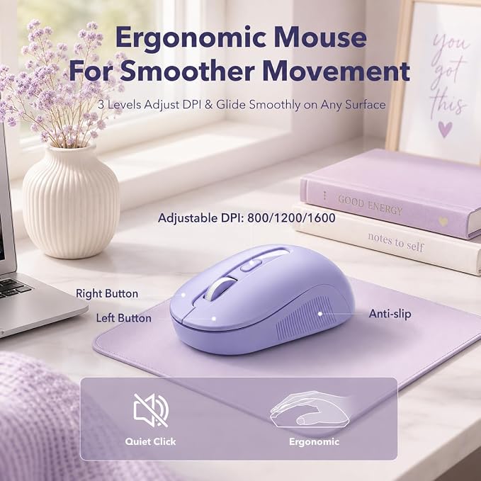 Wireless Keyboard and Mouse, Round Keycaps, Magnetic Wrist Rest, Purple - Image 7
