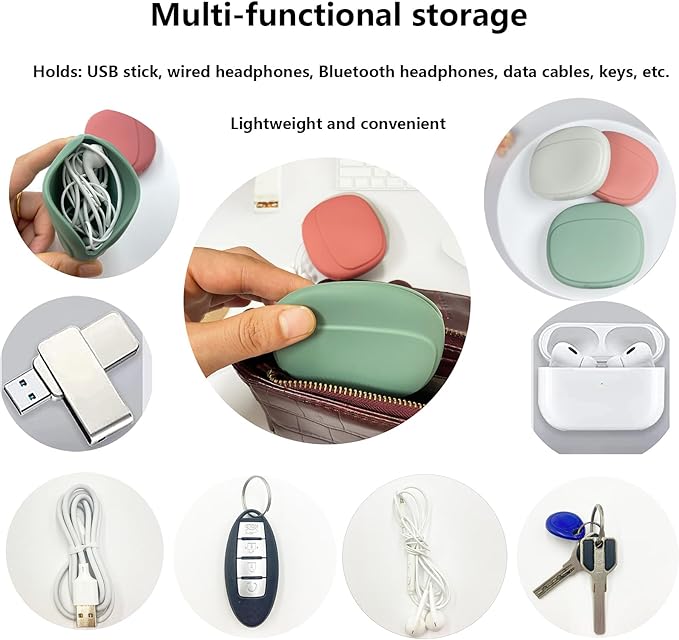 Silicone Headphone Organizer-Data Cable Storage Case-Mini Key Box-Portable Wired Headphone Organizer(Red-Grey-Green-3PCS) - Image 4