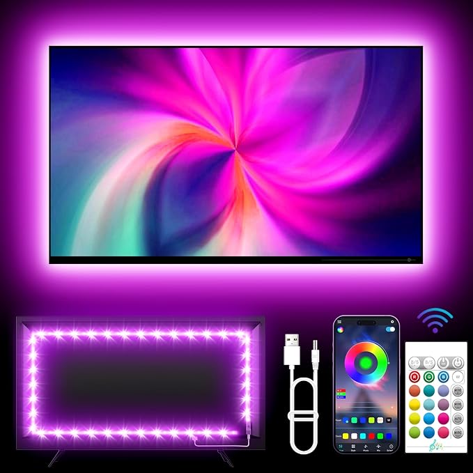 KANTUTOE TV Backlights, 13.1FT LED Lights for 32-65 Inch TV, RGB TV LED Lights Behind, Music Sync Bluetooth APP and Remote Control TV LED Strip Lights USB Powered for Gaming/Bedroom by KANTUTOE