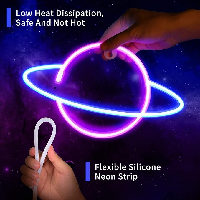 Neon Signs for Wall Decor, 3PCS LED Neon Lights for Bedroom, USB or Battery Powered Light Up Space Themed Alien Planet Rocket for Kids, Teen Boys, Gaming Room, Bar, Birthday, Cool Decoration Aesthetic - Image 2