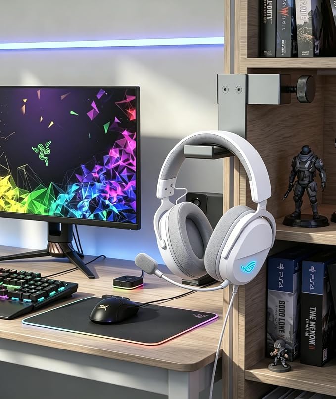 Kimiangel Headphone Stand Under Desk, Foldable Aluminum Headset Holder with Adjustable Screw Clamp, Headphone Hook Mount for Gaming Accessories, Space-Saving Under Table Headset Hanger - Image 5