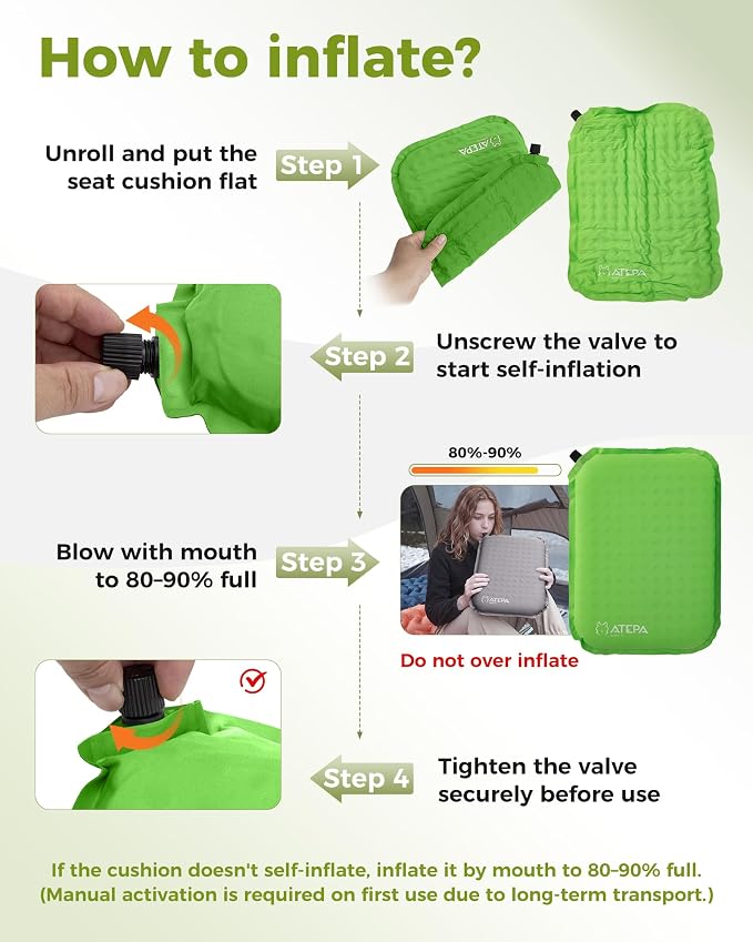 ATEPA Inflatable Seat Cushion | 2" & 2.5" Foam Core Seat Pad, Compact, Stadium, Airplane, Travel, Camping, Hiking, Sports Events, Self Inflating - Image 5