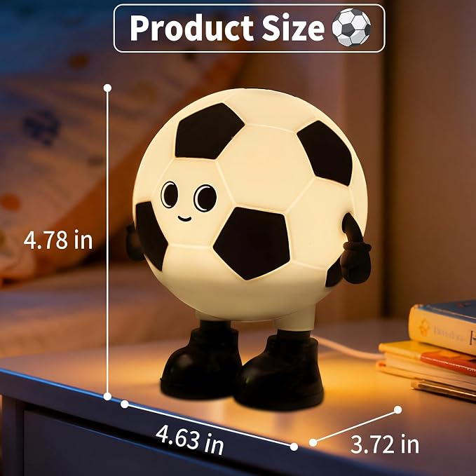 Cute Soccer Silicone Night Light for Kids, Rechargeable 7-Color Changing Lamp with 3-Level Dimming & 30-Min Timer, Safe Squishy Room Decor Christmas/Birthday Gift for Boys Girls - Image 3