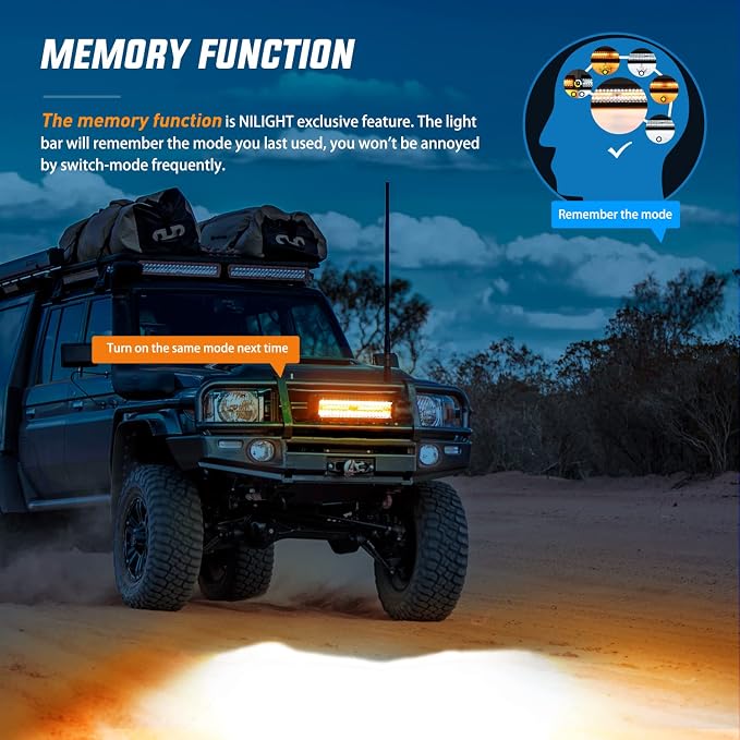 Nilight 12inch Amber White Strobe 6 Modes 300W LED Light Bar - Image 5