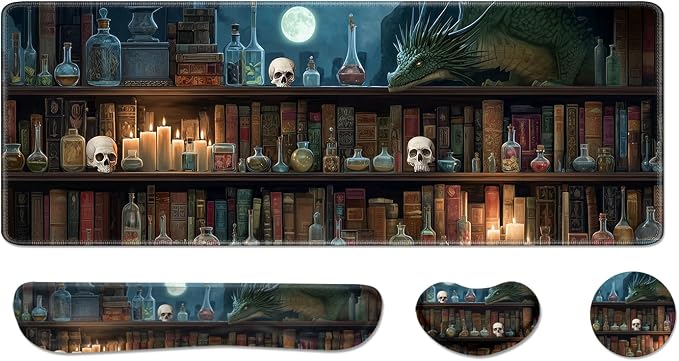 Desk Pad and Keyboard Wrist Rest, Large Mouse Pad + Keyboard Pad+Mouse Wrist Support, Non-Slip Desk Mat Protector for Office, Home 31.5×11.8 Inches Gothic Skull by AFUZLE