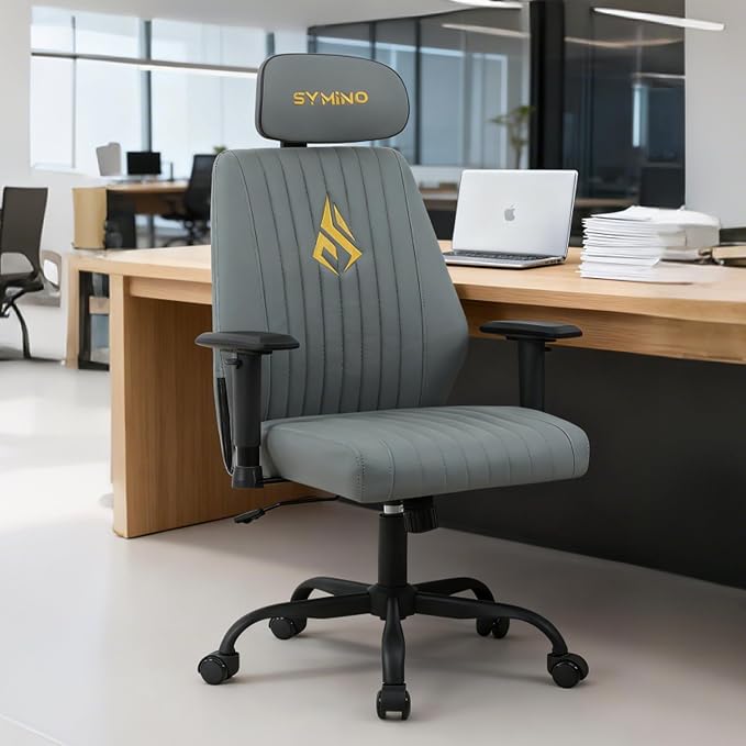 Symino Office Chair Ergonomic with 109° Rocking Function, Premium PU Leather, Integrated Lumbar Support, Adjustable Headrest & Armrests, Swivel Desk Chair - Image 9
