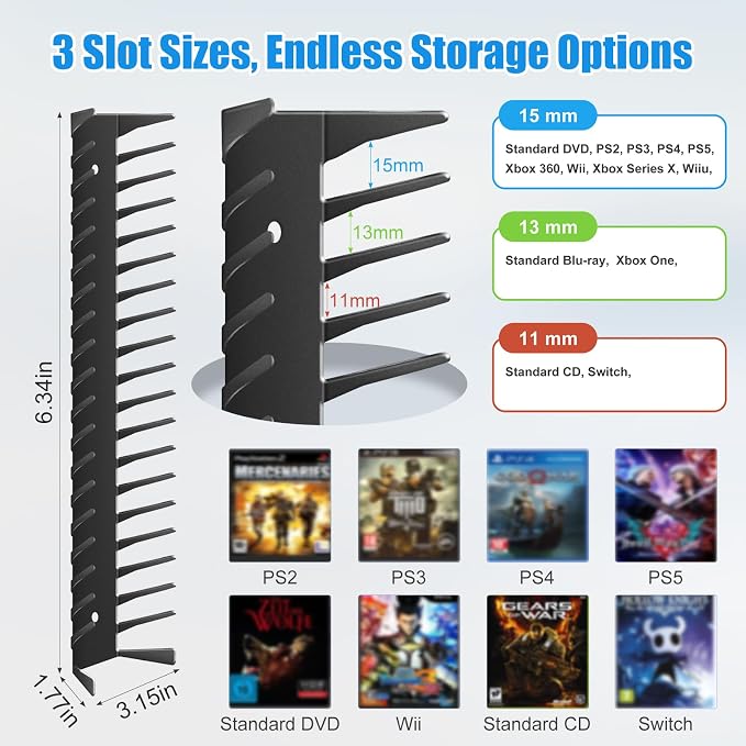 4 Pack DVD Shelf for Wall Mount, Floating Metal DVD Rack and Video Game Storage for Standard DVD CD Cases, Heavy-Duty Media Organizer Holder for PS, Xbox, PS5, PS4, Holds up to 76 - Image 4