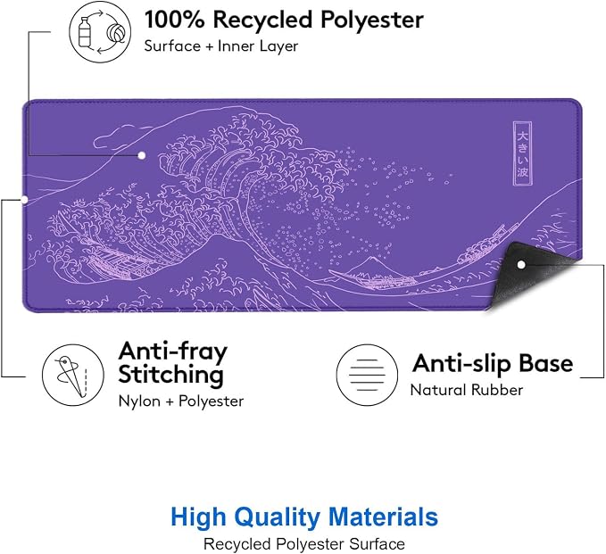 IMAYONDIA Great Wave Large Gaming Mouse Pad, Purple Minimalist Japanese Desk Mat, Gamer Aesthetic Extended Mousepad Cute, Non-Slip Rubber Base Lilac Desk Pad for Office- 31.5 X 11.8 Inch - Image 3
