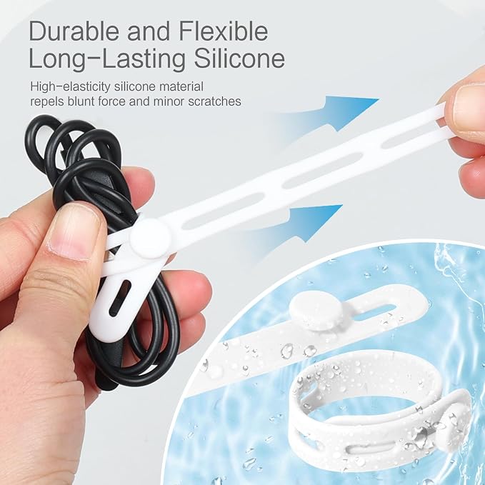 Donruby 24Pcs Silicone Cable Ties, Reusable Cord Organizer Straps, White - Image 3