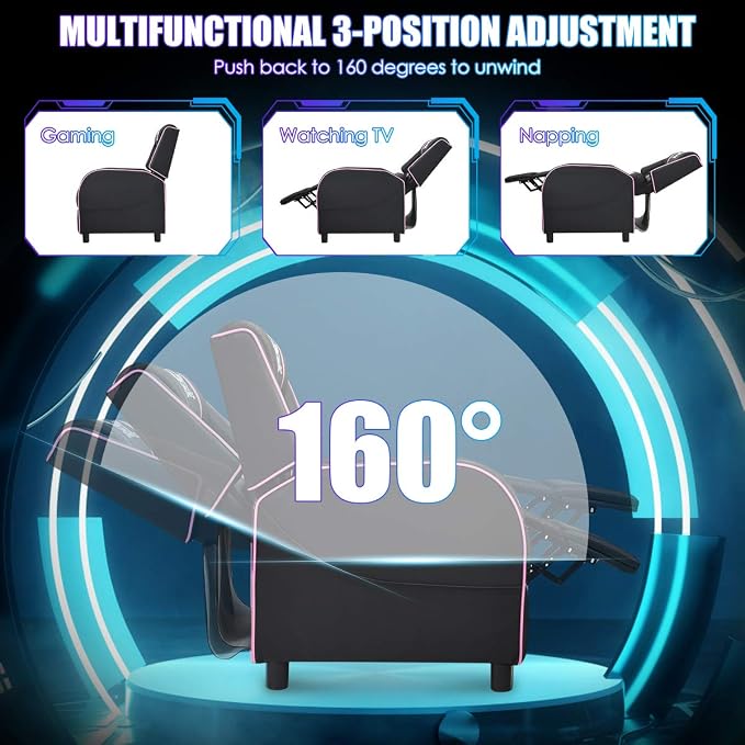 Giantex Gaming Recliner Chair, Adjustable Massage Gaming Chairs for Adults, Ergonomic Comfortable Lounge Leather Sofa w/Footrest, Remote Control & Side Pocket, Racing Style Single Sofa Recliners, Pink - Image 4