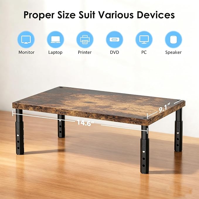OPNICE Adjustable Monitor Stand Riser for Desk, Wood Computer & Laptop Stand, Desk Organizers and Accessories, Office Desk Accessories & Workspace Organizer for Home Office Supplies, Brown - Image 7