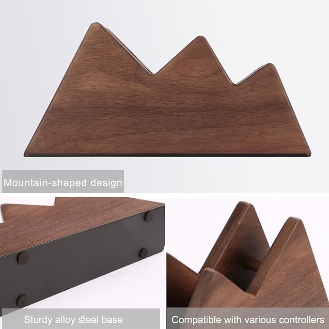Solid Wood Controller Stand Dual Gaming Controller Holder for Desk | Fits Xbox Series X/S, Xbox One, PS5, Switch Pro - Gamer Gift for Men Desk Accessories Walnut - Image 6