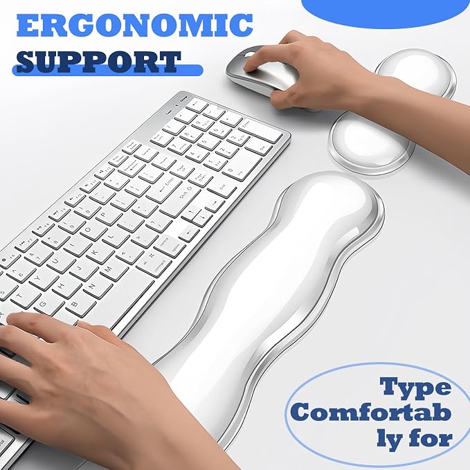 Silicone Gel Keyboard and Mouse Wrist Rest Set, Ergonomic Cool Non-Slip Pad for Typing Pain Relief, Comfort Support for Office Home Computer Laptop, White ﻿ ﻿ - Image 2