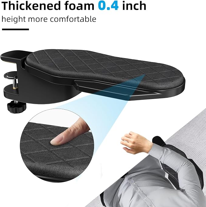 CABTE Ergonomics Desk Extender Tray, Table Mount Arm Wrist Rest Shelf | 180° Swivel Elbow Arm Support, Computer Desk Extender Tray for Home and Office (Black - Rotating) - Image 4