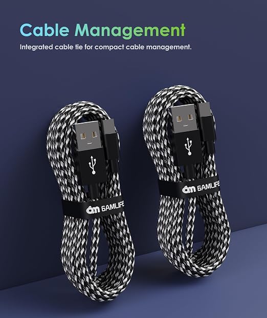 6amLifestyle PS4 Charger Cable for Controller, 2 Pack 10ft Micro USB Nylon Braided Cord, Micro USB Wire for PlayStation 4, Cables Slim/Pro, Xbox One S/X Controller, Android Phones, 2 Pack Black - Image 4