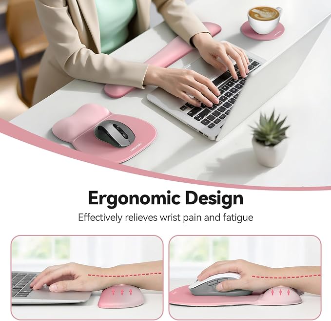 TECKNET Gel Ergonomic Mouse Pad & Keyboard Wrist Rest & Coaster - Image 2