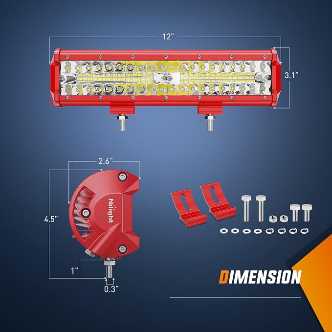 Nilight LED Light Bar 12 Inch with Wiring Kit on Truck SUV UTV, Red Shell - Image 2
