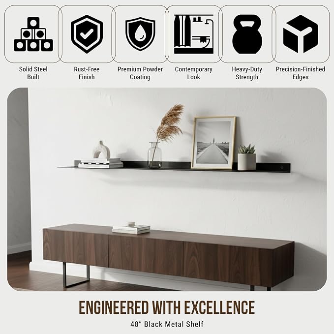 SIMOND STORE Floating Shelf for Under TV, 48" X 8" X 2.5" Floating TV Stand - Image 5