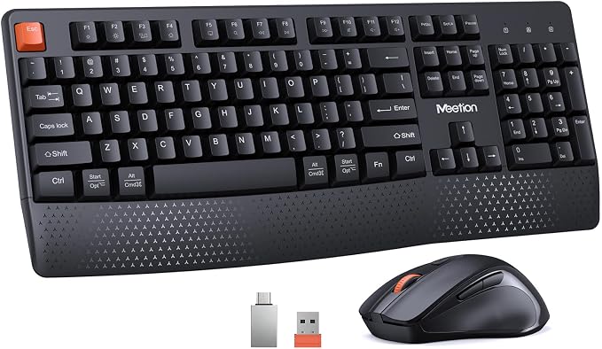 MEETION Wireless Keyboard and Mouse Combo, Full-Size with Wrist Rest Black by MEETION