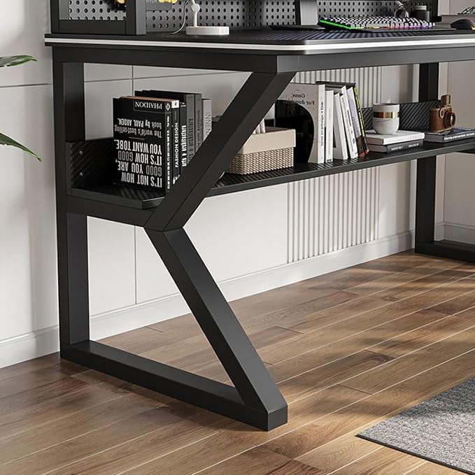 Gaming Desk with Pegboard, Large PC Table Computer Desk with Shelves Multifunctional Workbench Home Office Desk Study Writing Workstation(47.2" W x 66.9" H x 23.6" D, White) - Image 5