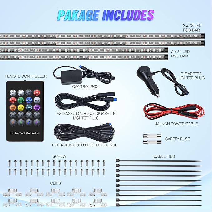 Nilight 4PCS RGB LED Underglow Lights for Cars with Wireless Remote - Image 2