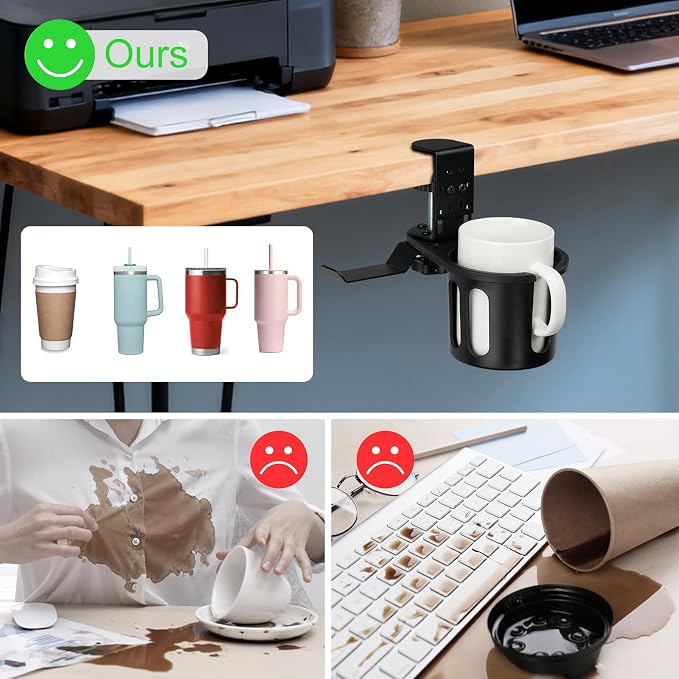 Desk Cup Holder Clamp 2 in 1 Clip On Table Cup Holder with Headphone Hanger - Image 6