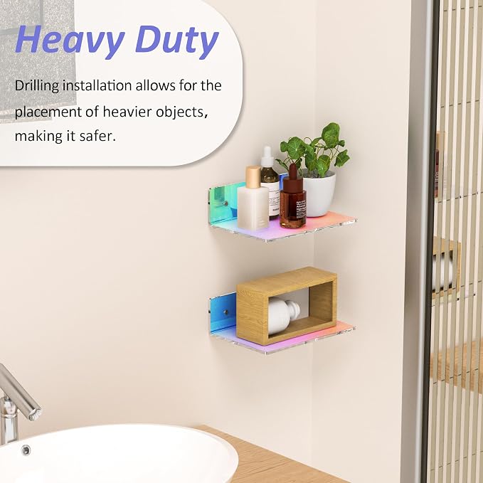 Sezanrpt 9 Inches Iridescent Floating Shelves Acrylic, White Wall Shelves for Living Room Décor, Bedroom, Bathroom, Kitchen, Dining Room, Brand Store, Retails, Gaming Room, 2 Pack - Image 3