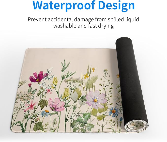 Flower Gaming Mouse Pad Large Mouse Pad for Keyboard and Mousepad Desk Mat with 3mm Non-Slip Base and Stitched Edge for Gaming and Office Computer Mat Protector Mat 27.6x11.8 Inch - Image 4