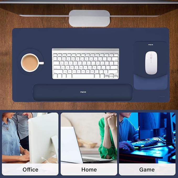 MOSISO Keyboard Mouse Pad Set, Large Gaming Mouse Pad&Keyboard Wrist Rest | Rectangular Mousepad with Wrist Rest&Coaster, Ergonomic Non-Slip&Easy Typing Pad with Curved Silicone Lining, Navy Blue - Image 7
