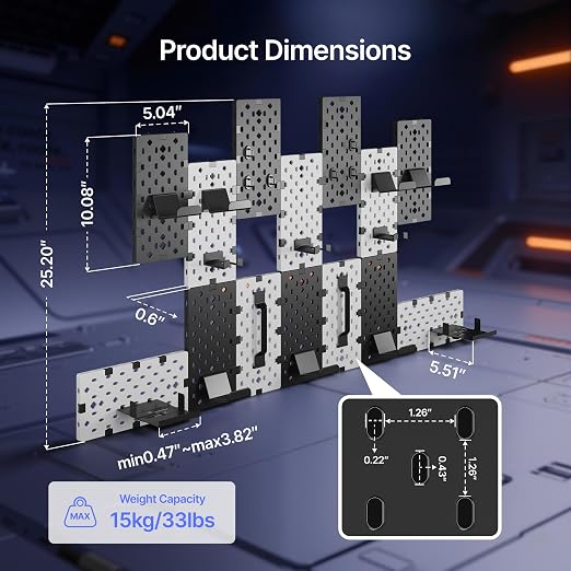 PEGZONE Controller and Headphone Holder Wall Mount, 14pcs, Black & White | Modular Gaming Pegboard with Accessories, Controller Stand, Disc Shelf Organizer - Image 9