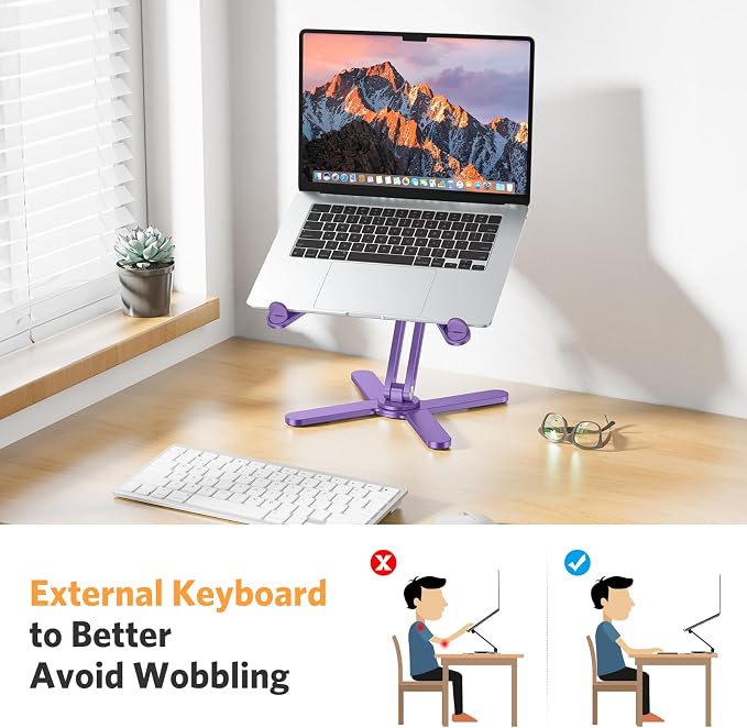 OMOTON LA10 360° Rotating Laptop Stand Riser Foldable for Desk, Purple | Aluminium Aolly, Tool-free Adjustable Height Angles, Collaborative Work, Easy Storage, Fits 11"-17" MacBook Pro/Air, Dell, HP - Image 4