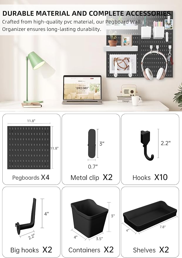 Wall Organizer Peg Board - Elevate And Declutter Your Gaming And Office - Create A Perfectly Structured Space(Black) - Image 2