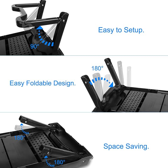 TeqHome Laptop Desk for Bed, Adjustable Table with Fan, Portable Lap Desk, Foldable Legs, Stand for Couch Sofa, Tray with LED Light, 4 USB Ports, Storage, Mouse Pad - Image 7