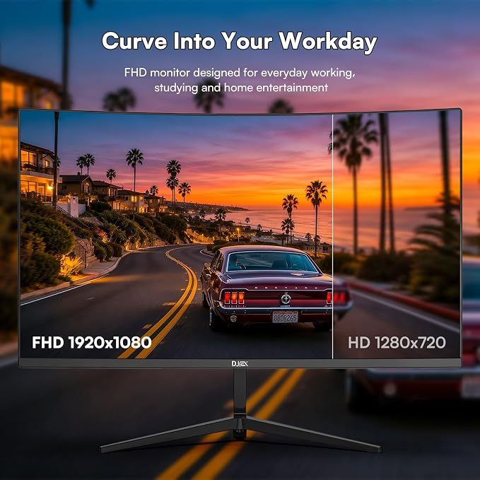 24 Inch Curved Monitor, FHD 1080P 100Hz VA Computer Display for PC | 3000R VA Screen, 4000:1 Contrast, 98% sRGB, HDR10, FreeSync, HDMI VGA, VESA 75x75mm, Low Blue Light for Office, Study, Home - Image 2