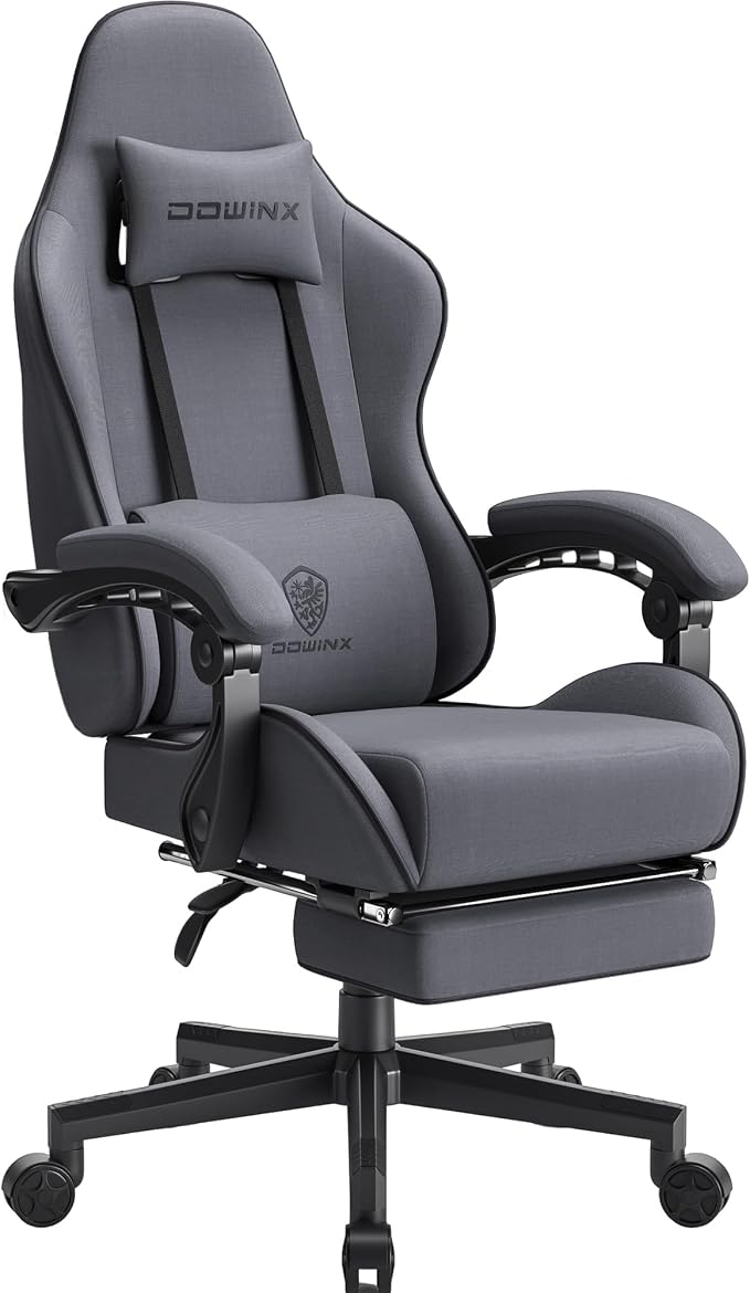 Dowinx Gaming Chair Fabric with Pocket Spring Cushion, Massage Game Chair Cloth with Headrest, Ergonomic Computer Chair with Footrest 290LBS, Grey by Dowinx
