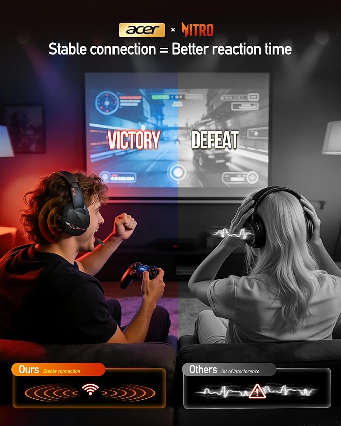 Acer Wireless Gaming Headset, PS5 Headset with 2.4GHz for Ps5, Ps4, PC, Switch, Bluetooth 5.3 + 100Hrs Gaming Headphones with Noise Canceling Mic for Laptop, Mobile, Mac, 50mm Drivers (Blackpink) - Image 4