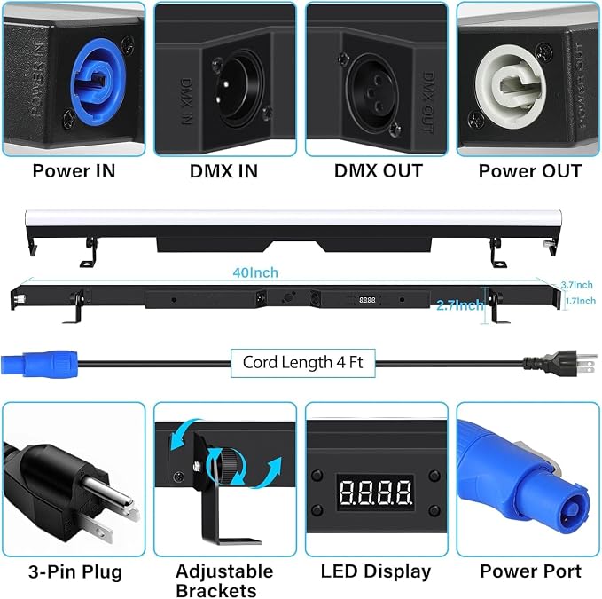 Stage Pixel Light Bar,60W 90 LEDs RGB 3IN1 DJ Stage Wash Lights Bar Side with Screw Fixing Design,DMX RDM Sound Activated Master/Slave Strobe Stage Strip Lights for Wedding,Club,Party,Church - Image 3