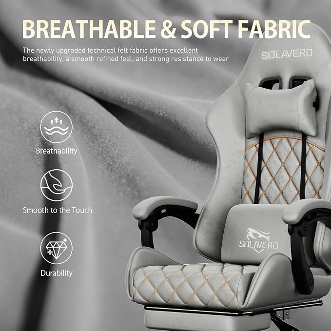 HLDIRECT Massage Recliner Gaming Chair with Footrest for Adults, Light Grey | 300lbs Capacity, Ergonomic Office Computer Chair, Lumbar Support, Breathable Fabric, Headrest, 360° Swivel, Metal Frame - Image 5