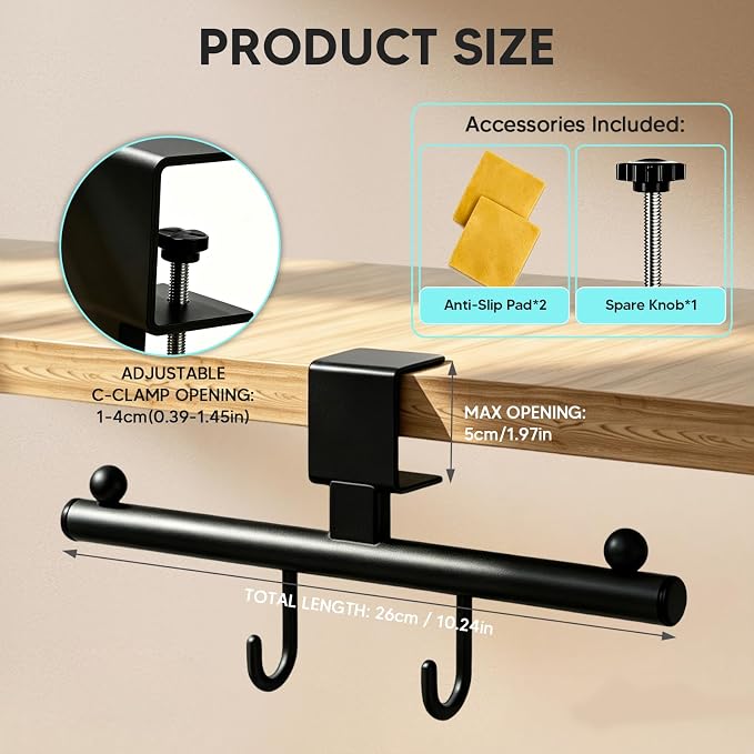 Heavy-Deauty Bag Hook for Desk,Adjustable Desk Hook - Image 5