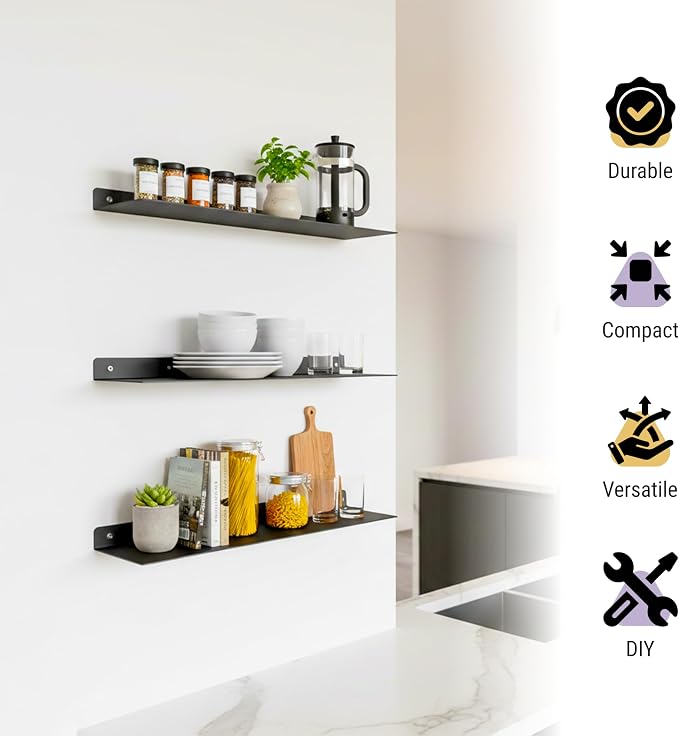 SIMOND STORE Black Metal Shelf 36" X 8" X 2.5" Wall Mount Shelf for Storage - Image 8