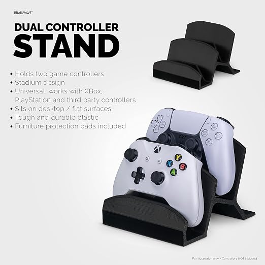 BRAINWAVZ Dual Game Controller Holder Desktop Stand - for PS5, Xbox Series X, One, PS4, Switch, PC, Gamepads & More UGDS06, Black - Image 2