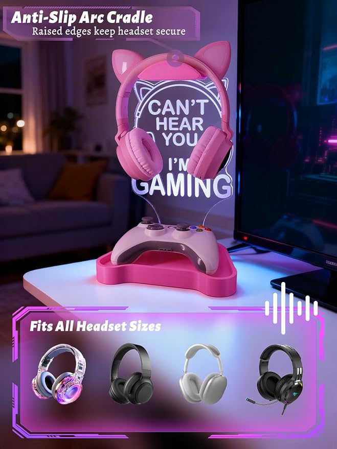 CoolGift Mart Light Up Headphone Stand, Headphones Holder with 16 Color Lights, Gamer Gifts for Girls Women Mom, Gaming Headset Stand with Game Controller Storage Base for Desk Bedroom Gaming Room - Image 5