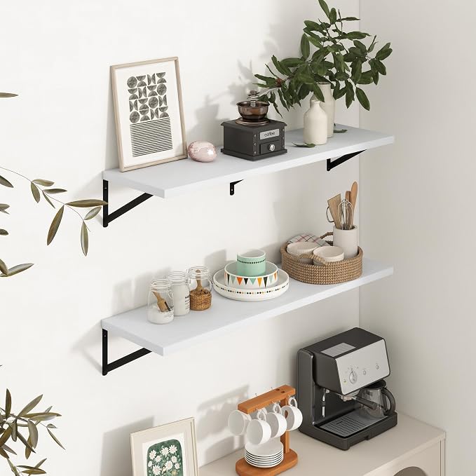 Axeman Deep Floating Shelves - 40 Inch White Floating Shelves Set of 2-12 Inch Deep Wood Wall Shelves for Living Room Bathroom Kitchen - Image 2