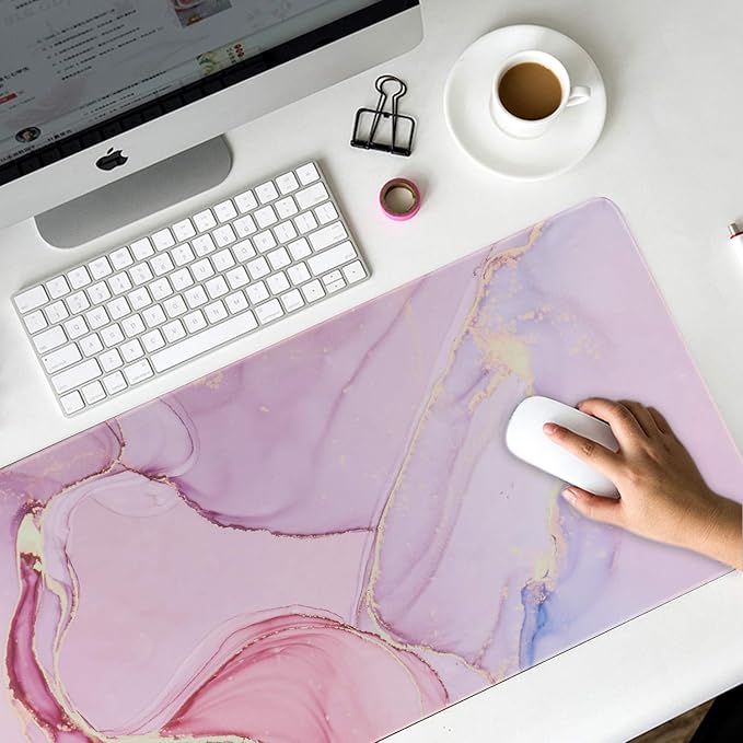 iCasso Extended Gaming Mouse Pad 35.4x15.7in Desk Pad,Glitter Marble | Non-Slip Rubber Base Mousepad with Stitched Edges, Waterproof Keyboard Mouse Mat Desk Pad for Work Office Game Home, - Image 6